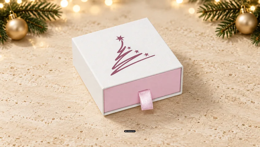 Boîte tiroir LESER 0830 CASE blanche et rose avec le motif de Noël TREE rosé