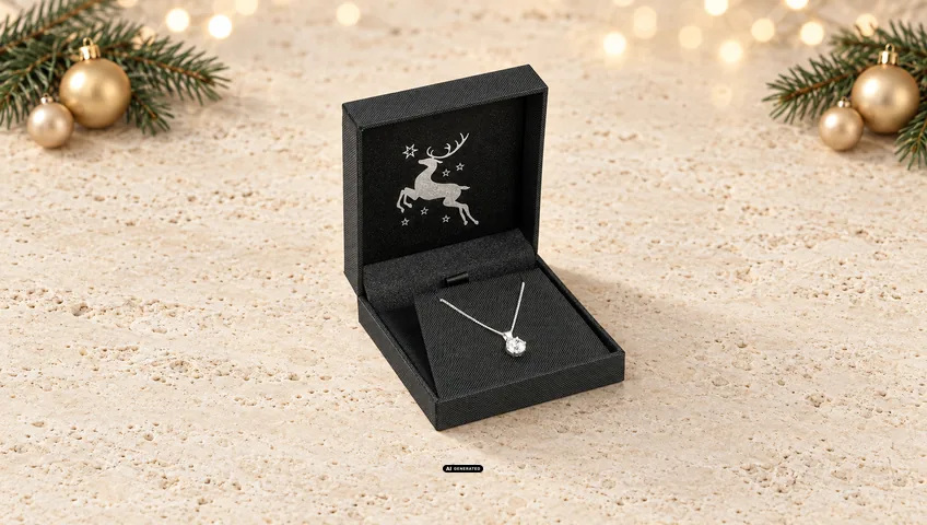 Écrin à bijoux LESER 5520 STRAIGHT noir avec le motif de Noël DEER argenté à l'intérieur du couvercle